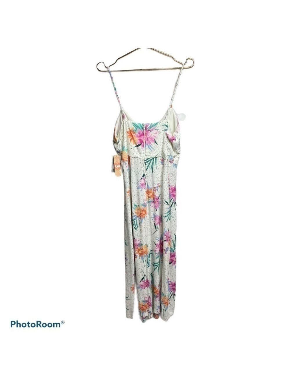 GIANNI BINI NWT Cropped Wide Leg Tropical Flowers And Polka Dot Jumpsuit Large - Picture 4 of 14